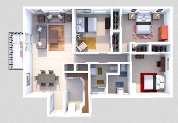 C1 3 Bedroom 1.5 Bath Garden floor plan